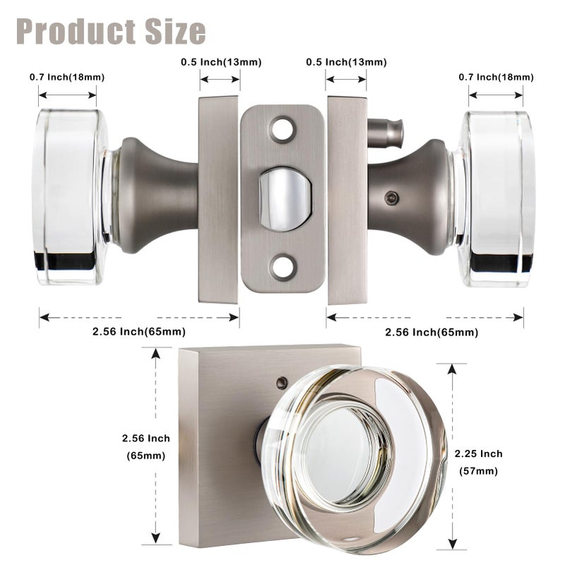 naubea Crystal Door Knobs Brushed Nickel Door Knobs Interior Privacy Door Knobs with Lock, Glass Door Knobs for Bedroom and Bathroom Interior Door Knob Satin Nickel - Image 5
